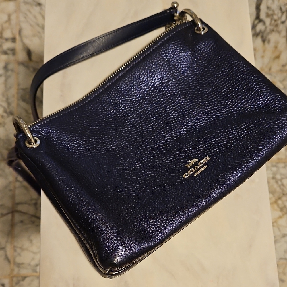 Coach Lyla Metalic Midnight Blue Leather Crossbody Bag